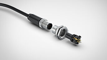 cable assembly with M12 circular connector and M12 circular connector for PCB mounting